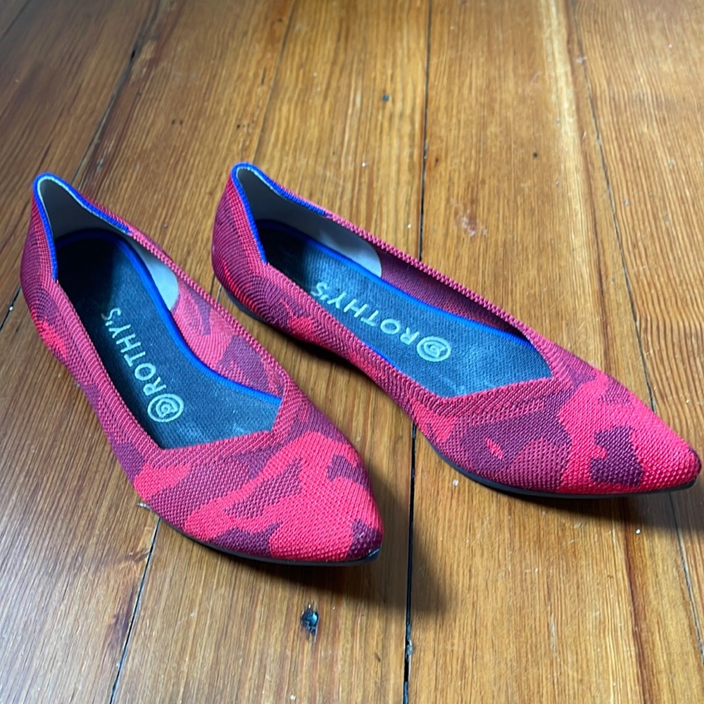 Rothy’s pointed toe flats. Red camo design